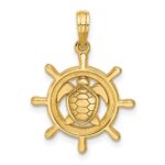14K Polished Turtle in Ships Wheel Pendant