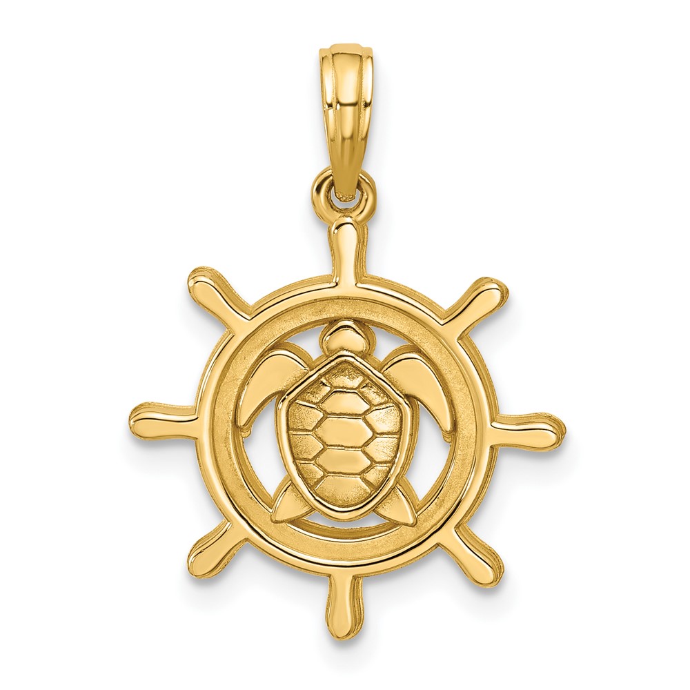 D5854.jpg 14K Polished Turtle in Ships Wheel Pendant - Image 1