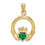 14k Claddagh with Green CZ Pendant