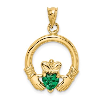 14k Claddagh with Green CZ Pendant