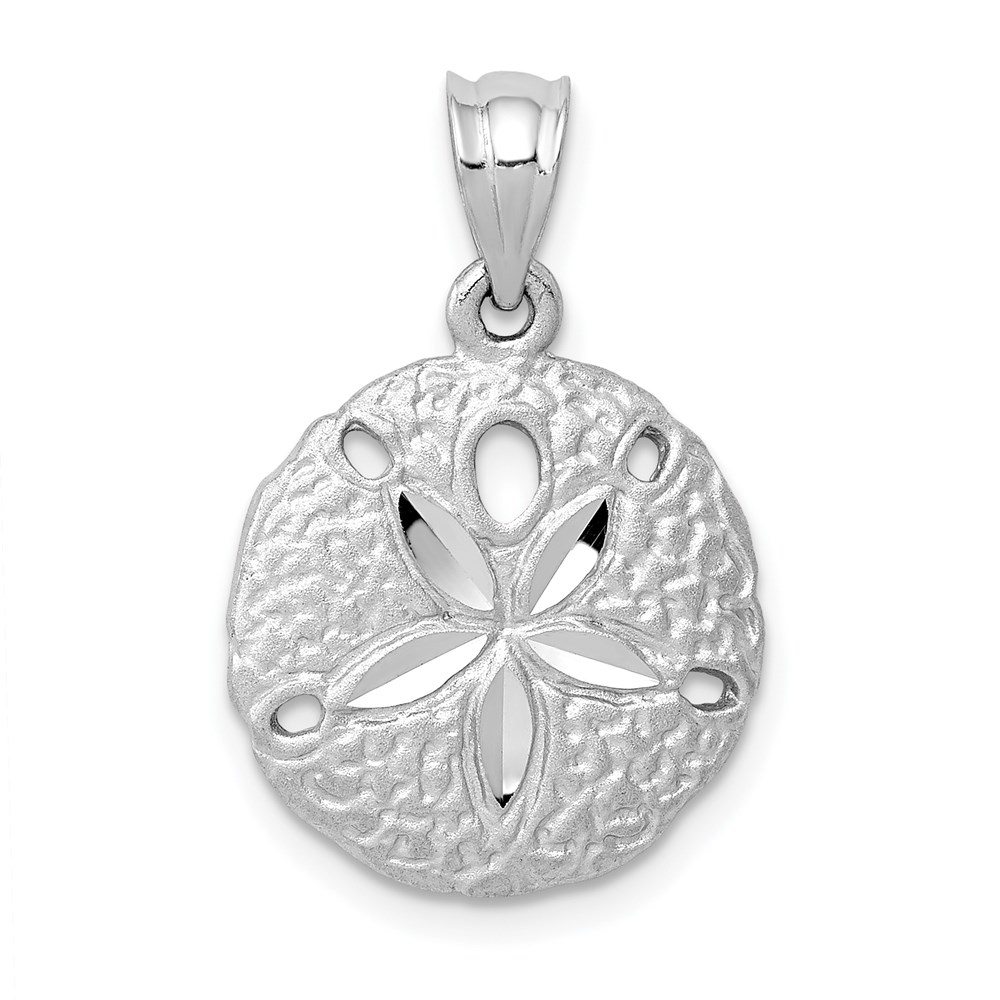 D714.jpg 14k White Gold Brushed Diamond-cut Sand Dollar Pendant - Image 1