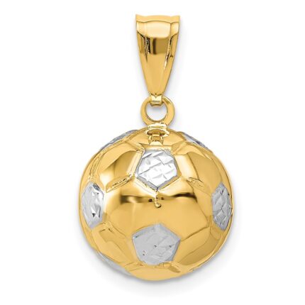 14K and White Rhodium 3-D Puffed Soccer Ball Pendant