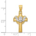 14k and White Rhodium Claddagh Cross Pendant - Image 3