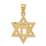 14k Solid Polished Chai in Star of David Charm