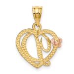 14k Two-Tone Heart Letter D  Initial Pendant - Image 3