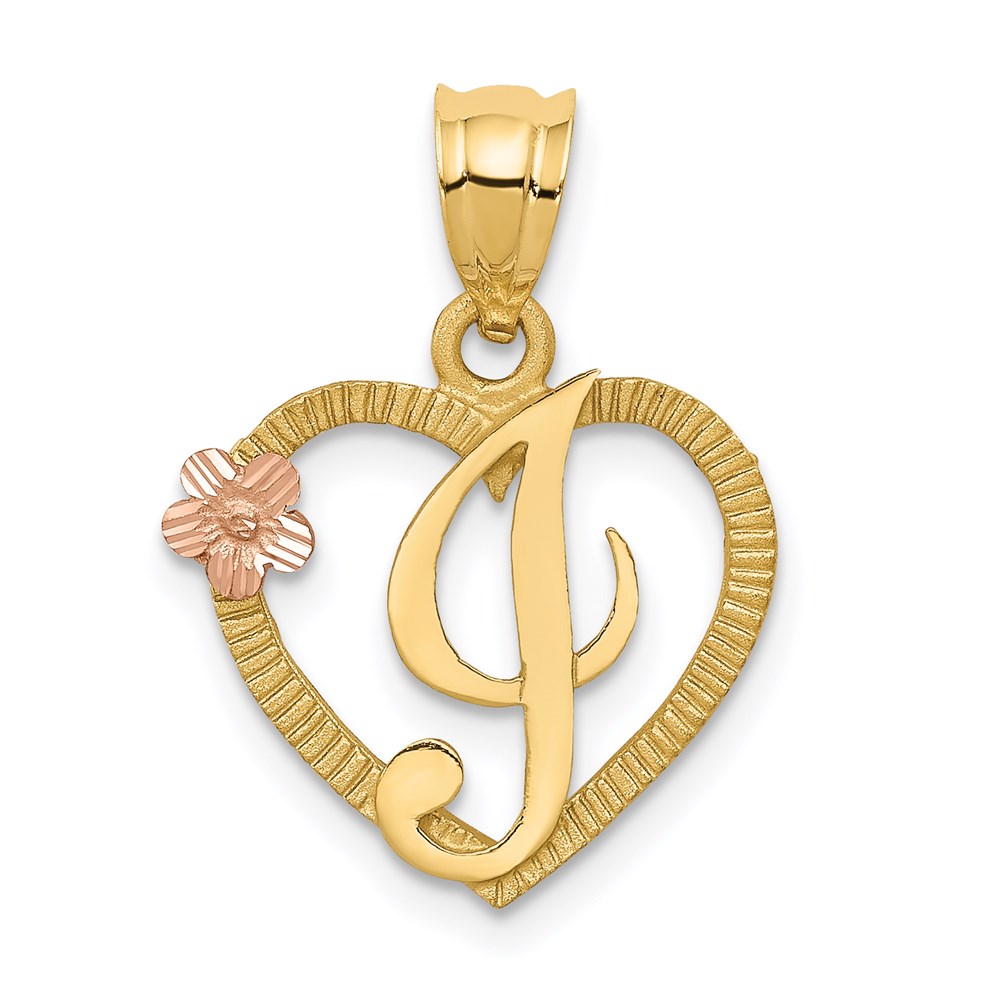 D898I.jpg 14k Two-Tone Heart Letter I Initial Pendant - Image 1
