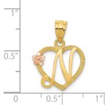 14k Two-Tone Heart Letter N  Initial Pendant - Image 4
