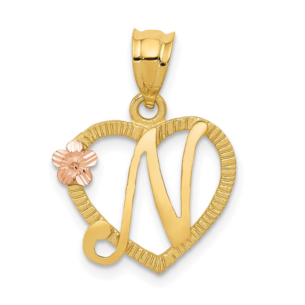 D898N.jpg 14k Two-Tone Heart Letter N Initial Pendant - Image 1