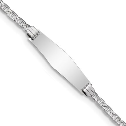 14k White Gold Polished Semi-Solid Chain/Solid Plate Anchor Link Soft Diamond Shape 25.5x7.8mm Plate 7 inch ID Bracelet