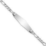 14k White Gold Polished Semi-Solid Chain/Solid Plate Figaro Link Soft Diamond Shape 25.5x7.8mm Plate 8 inch ID Bracelet