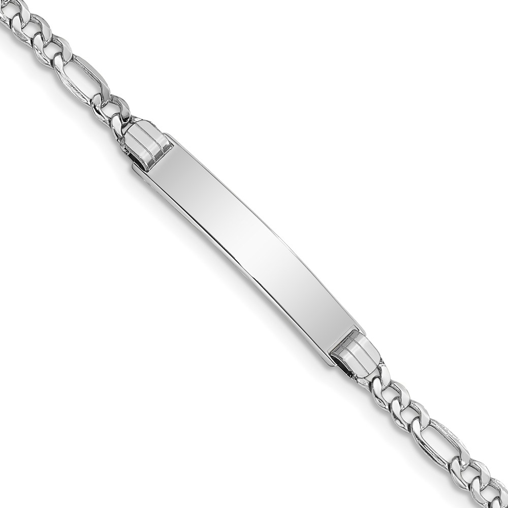 DCID107W-7.jpg 14k White Gold Polished Semi-Solid Chain/Solid Plate Figaro Link 26x5mm Plate 8 inch ID Bracelet - Image 1