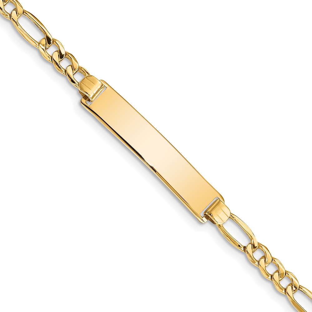 DCID108-7.jpg 14k Polished Semi-Solid Chain/Solid Plate Figaro Link 33.5x6.5mm Plate 7 inch ID Bracelet - Image 1
