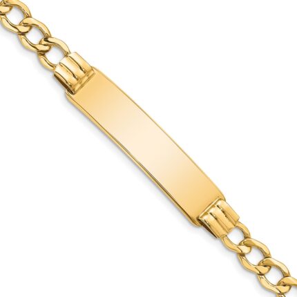 14k Polished Semi-Solid Chain/Solid Plate 5.9mm Curb Link 37.5x9mm Plate 7 inch ID Bracelet