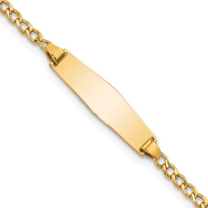 14k Polished Semi-Solid Chain/Solid Plate Cuban Link Soft Diamond Shape 19.5x5.5mm Plate 6 inch Baby/Child ID Bracelet