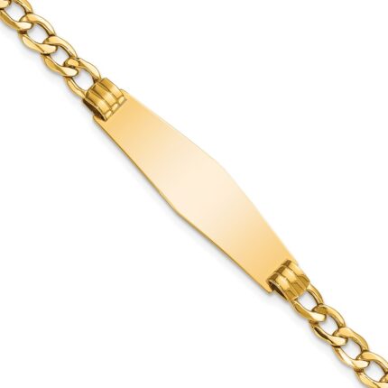 14k Polished Semi-Solid Chain/Solid Plate Cuban Link Soft Diamond Shape 34x10mm Plate 7 inch ID Bracelet