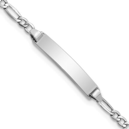 14k White Gold Polished Semi-Solid Chain/Solid Plate Figaro Link 19.5x4.5mm Plate 6 inch Baby/Child ID Bracelet