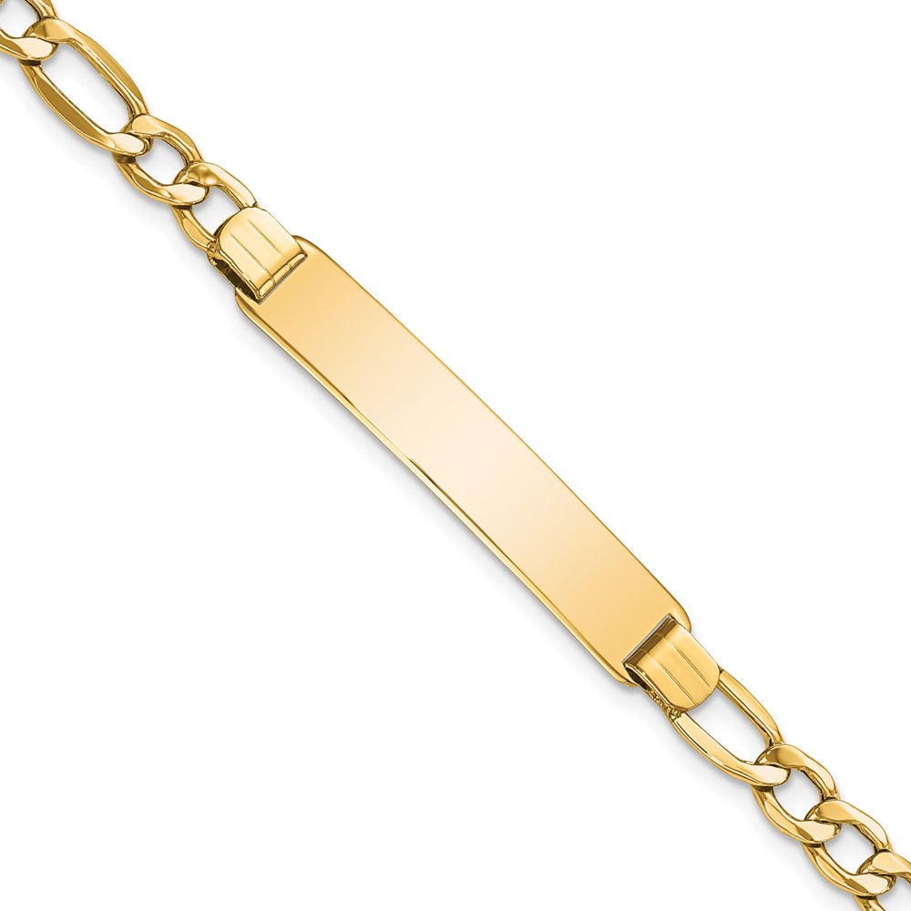 DCID135-7-1.jpg 14k Polished Semi-Solid Chain/Solid Plate Figaro Link 34.5x7mm Plate 8 inch ID Bracelet - Image 1