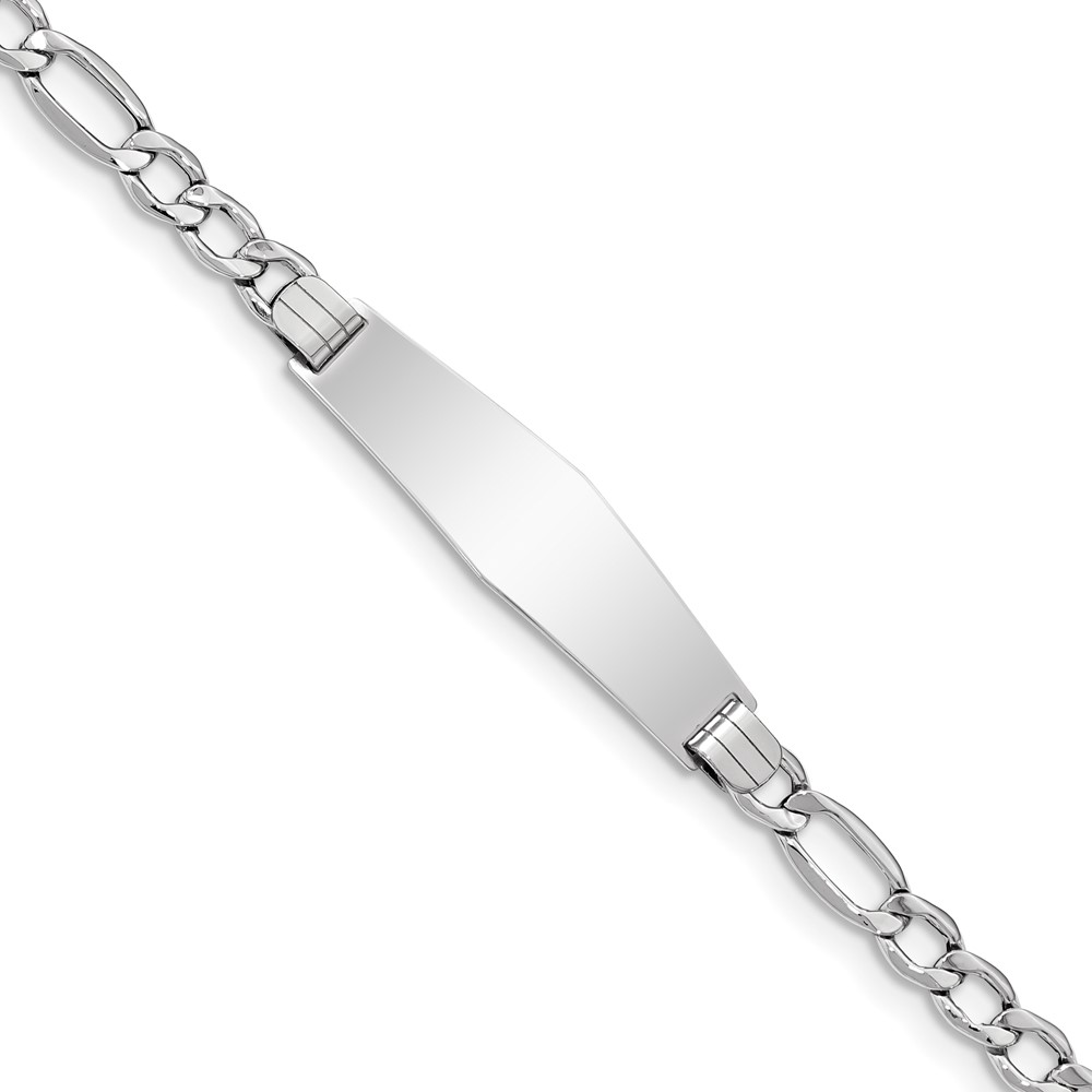 DCID135CW-7-1.jpg 14K White Gold Polished Semi-Solid Chain/Solid Plate Figaro Link Soft Diamond Shape 34x10mm Plate 8 inch ID Bracelet - Image 1