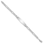 14K White Gold Polished Semi-Solid Chain/Solid Plate Figaro Link Soft Diamond Shape 34x10mm Plate 8 inch ID Bracelet - Image 2