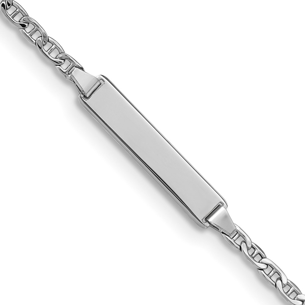 DCID137W-5.5.jpg 14k White Gold Polished Semi-Solid Chain/Solid Plate Anchor Link 20x4.5mm Plate 5.5 inch Baby/Child ID Bracelet - Image 1