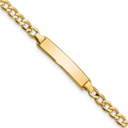 14k Polished Semi-Solid Chain/Solid Plate Cuban Link 19.5x4.5mm Plate 7 inch ID Bracelet