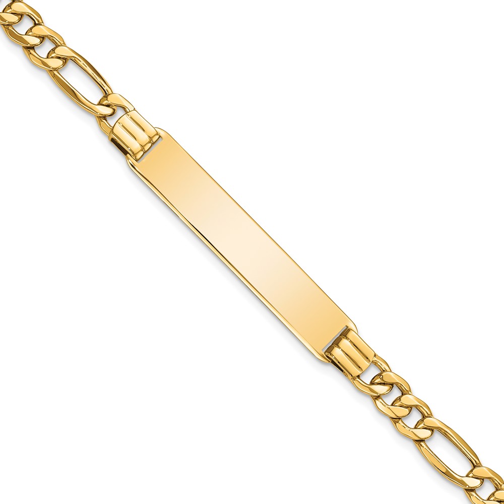 DCID141-7.jpg 14k Polished Semi-Solid Chain/Solid Plate Figaro Link 39x8mm Plate 7 inch ID Bracelet - Image 1