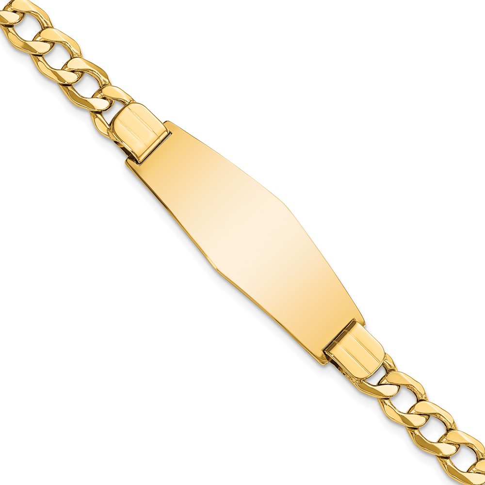 DCID142C-7-1.jpg 14k Polished Semi-Solid Chain/Solid Plate Curb Link Soft Diamond Shape 39x14mm Plate 8 inch ID Bracelet - Image 1