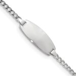 14k White Gold Polished Semi-Solid Chain/Solid Plate Curb Link Oval 18.5x8.5mm Plate 7 inch ID Bracelet