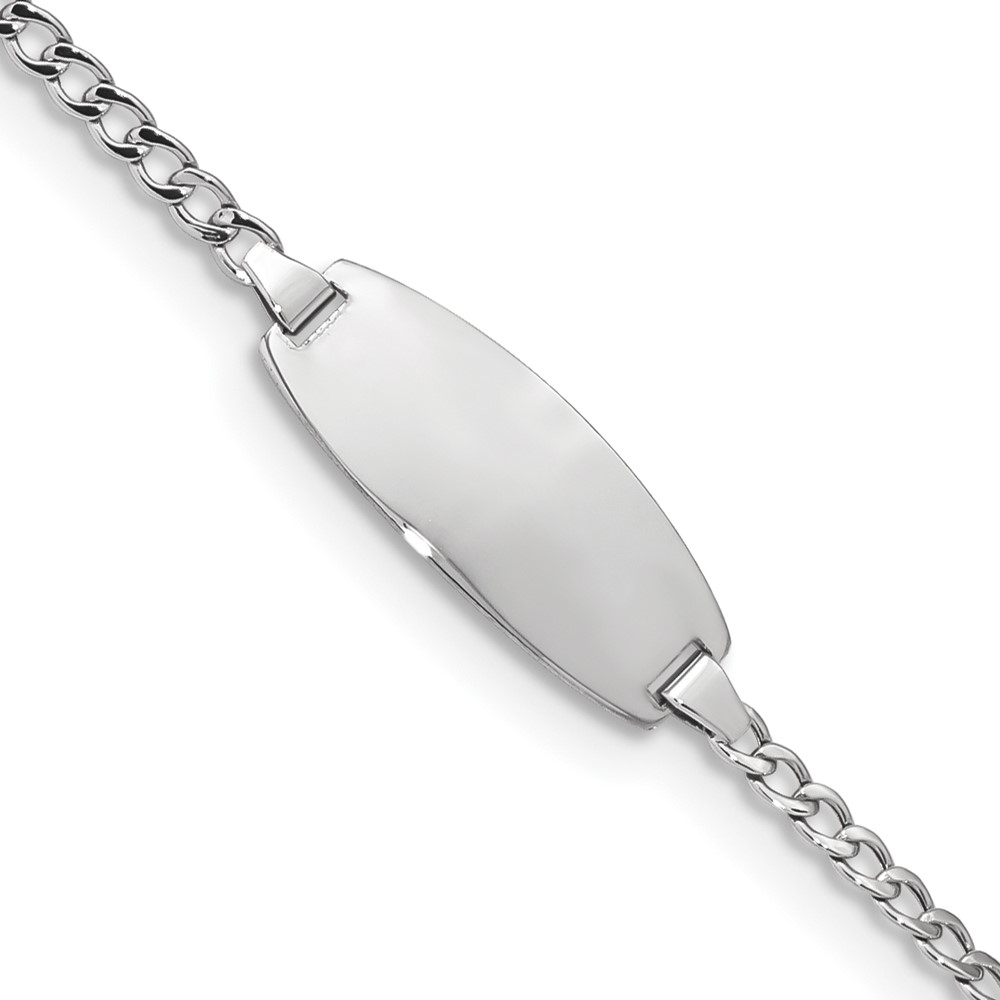 DCID144W-7.jpg 14k White Gold Polished Semi-Solid Chain/Solid Plate Curb Link Oval 18.5x8.5mm Plate 6 inch Baby/Child ID Bracelet - Image 1