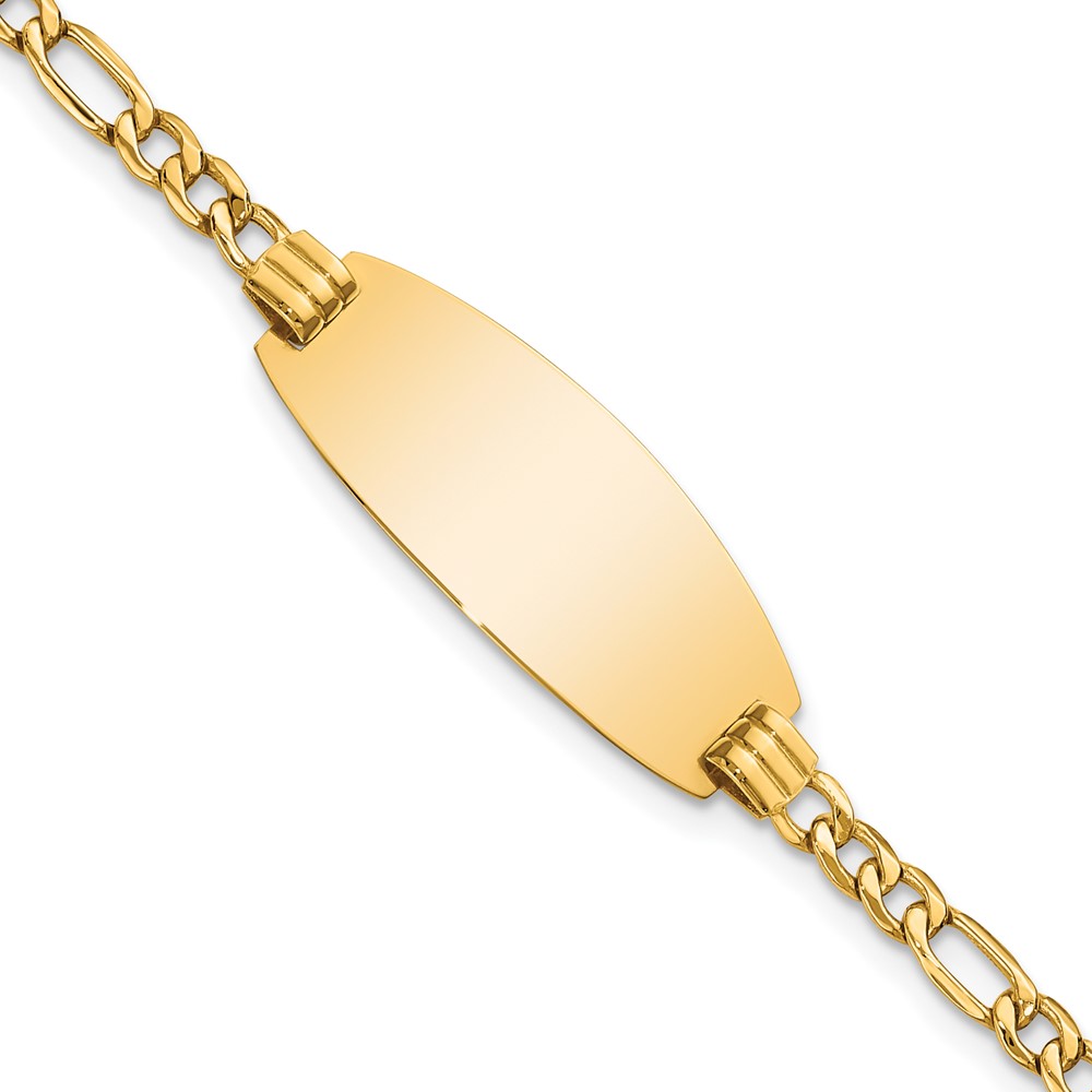 DCID146-7.jpg 14k Polished Semi-Solid Chain/Solid Plate Figaro Link Oval 25x11.2mm Plate 7 inch ID Bracelet - Image 1