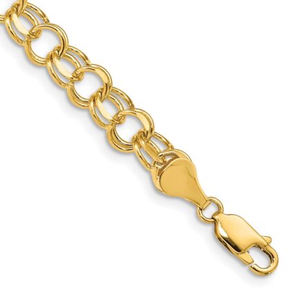 14k 7.5mm Solid Double Link Charm Bracelet