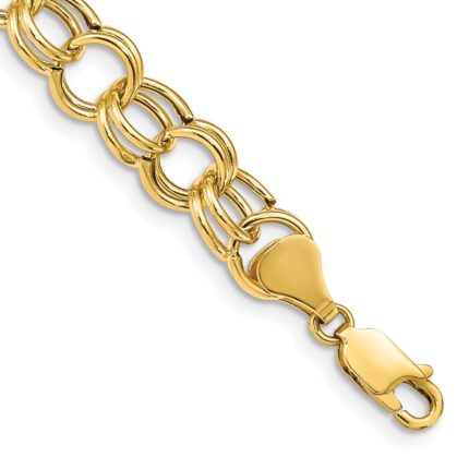 14k 8.5mm Hollow Double Link Charm Bracelet