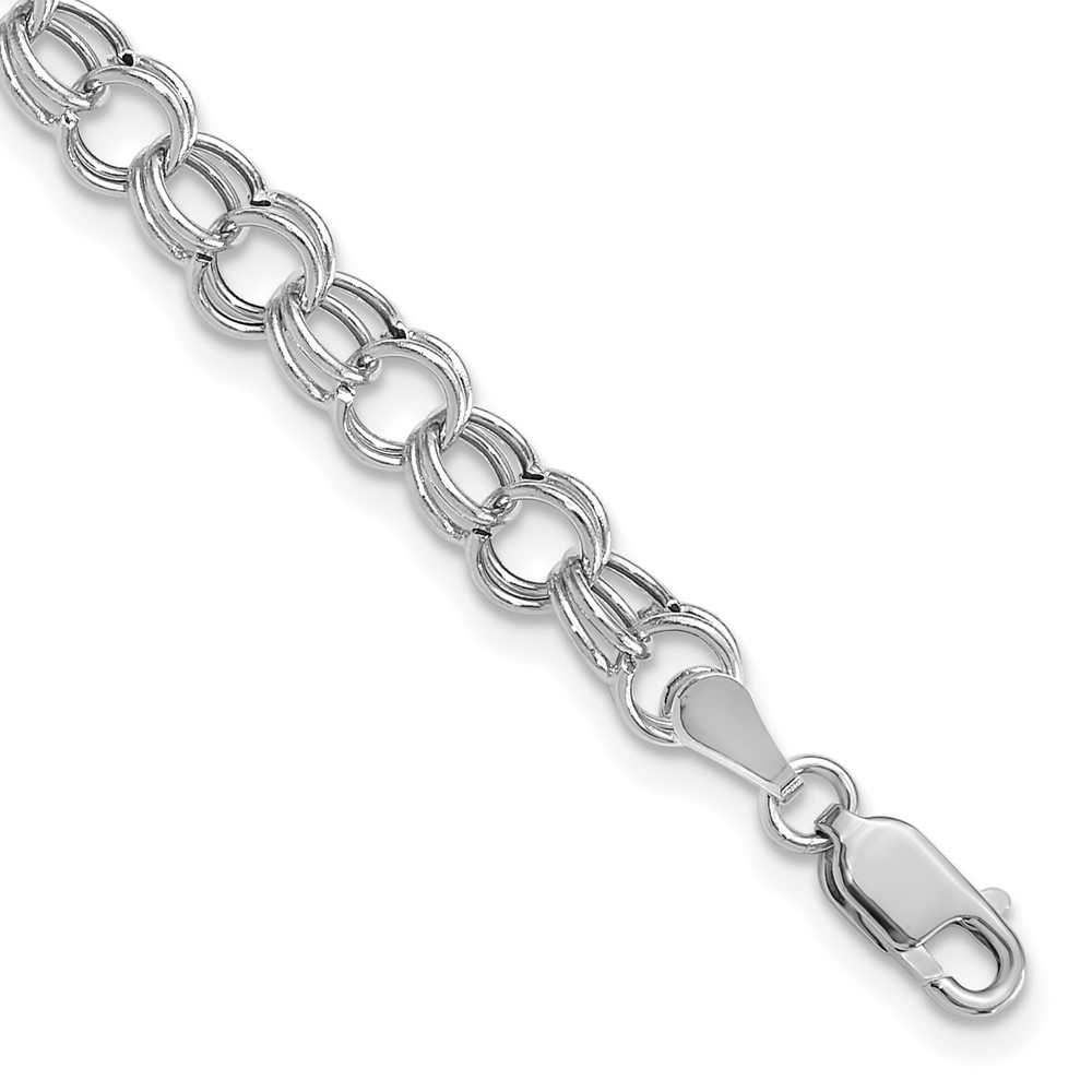 DO541W-7.jpg 14k White Gold 6mm Hollow Double Link Charm Bracelet - Image 1