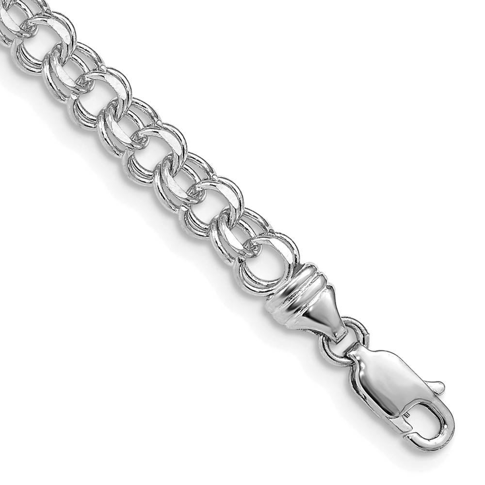 DOH16W-7.jpg 14k White Gold 4.75mm Diamond-cut Solid Heavy Double Link Charm Bracelet - Image 1