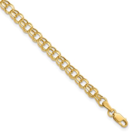 14k 4.5mm Hollow Diamond-cut Double Link Childs Charm Bracelet
