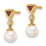 14K White Round Freshwater Cultured Pearl/.02 carat Diamond/Trillion Ruby Dangle Post Earrings - Image 2