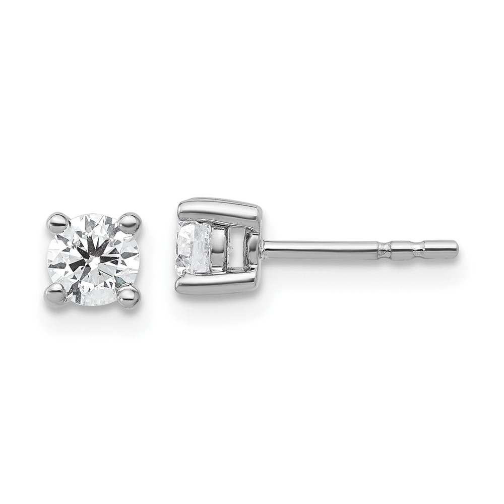 EM1006-050-SSAA.jpg Sterling Silver Rhodium-plated 1/2 carat Lab Grown Diamond VS+ F+ Round Complete Four Prong Stud Earrings - Image 1