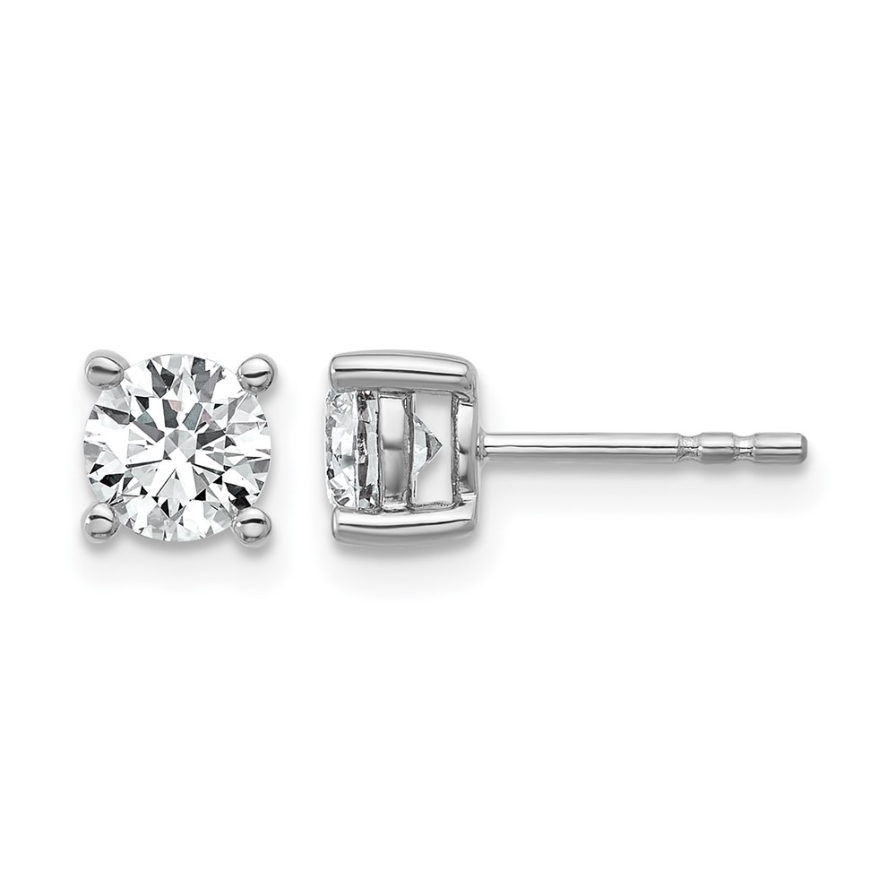 EM1006-100-WAA-1.jpg 14k White Gold 1 carat Certified Lab Grown Diamond VS+ F+ Round Complete Four Prong Heavyweight Stud Earrings - Image 1