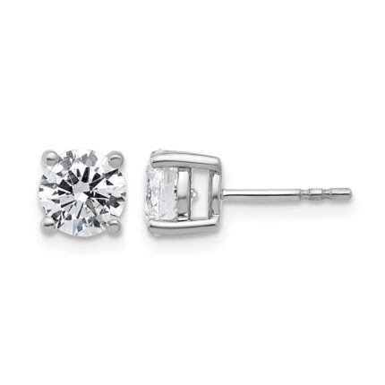 14k White Gold 2 carat Lab Grown Diamond VS/SI+ G+ Round Complete Four Prong Heavyweight Stud Earrings