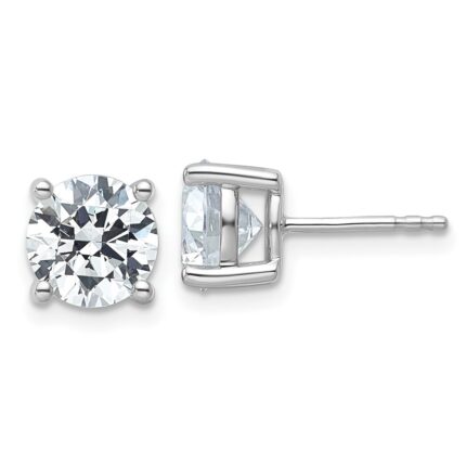 18k White Gold 4 carat Lab Grown Diamond VS+ F+ Round Complete Four Prong Stud Earrings