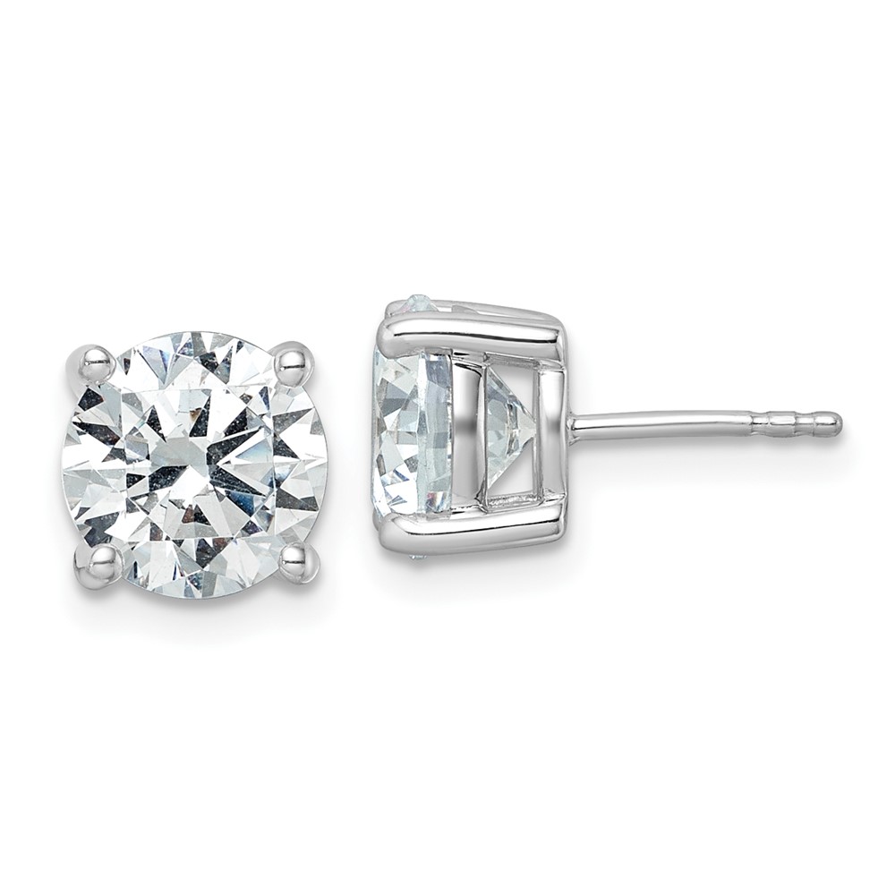 EM1006-500-PLAA.jpg Platinum 5 carat Lab Grown Diamond VS+ F+ Round Complete Four Prong Stud Earrings - Image 1