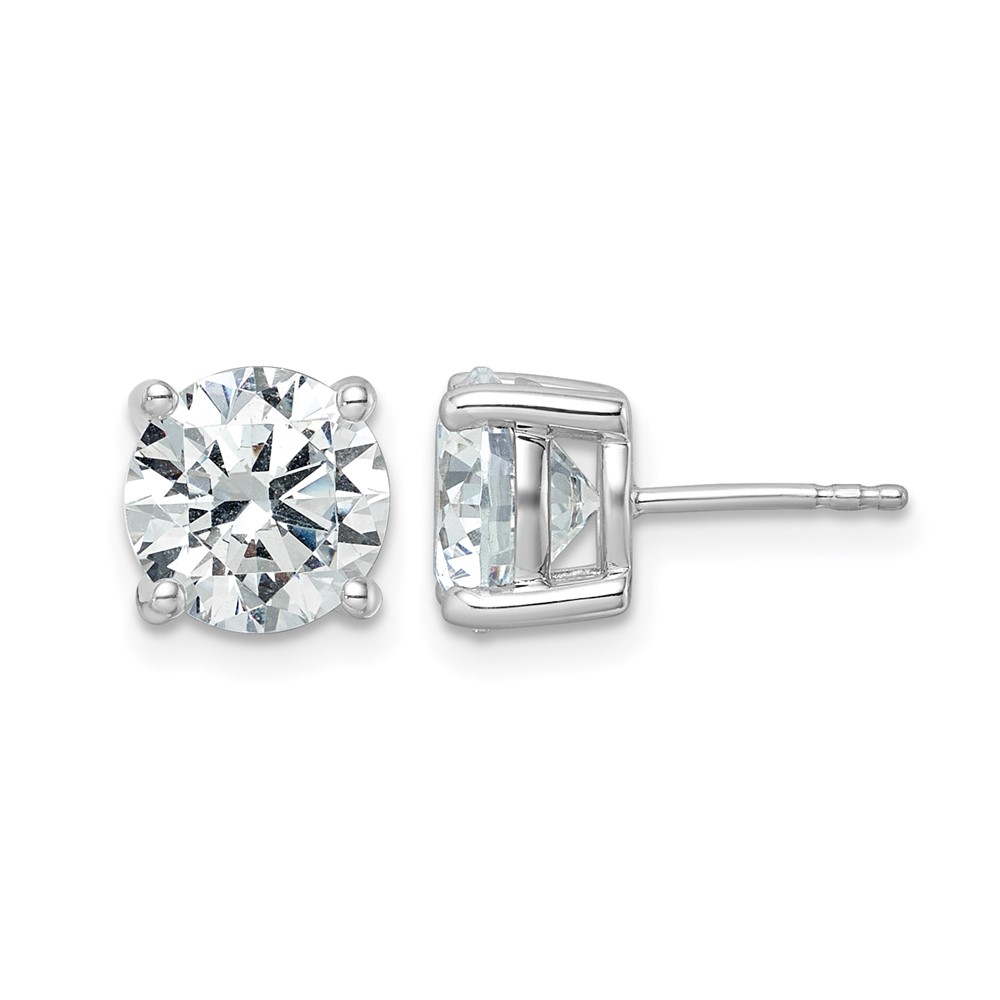EM1006-500-WAA.jpg 14k White Gold 5 carat Lab Grown Diamond VS/SI+ G+ Round Complete Four Prong Heavyweight Stud Earrings - Image 1