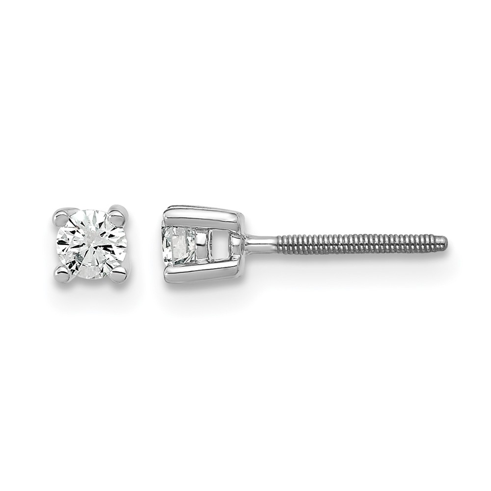 EM1006S-020-WAA-1.jpg 14k White Gold 1/5 carat Lab Grown Diamond VS+ F+ Round Complete Four Prong Screwback Heavyweight Stud Earrings - Image 1
