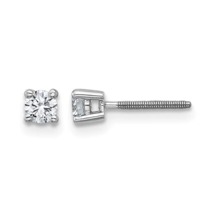 14k White Gold 1/4 carat Lab Grown Diamond VS/SI+ G+ Round Complete Four Prong Screwback Heavyweight Stud Earrings