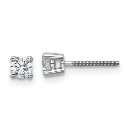 18k White Gold 1/3 carat Certified Lab Grown Diamond VS+ F+ Round Complete Four Prong Screwback Stud Earrings