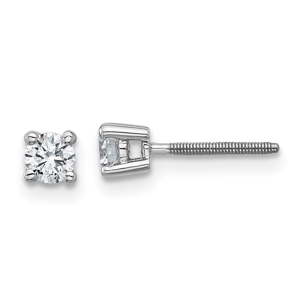 EM1006S-033-8WAA.jpg 18k White Gold 1/3 carat Lab Grown Diamond VS+ F+ Round Complete Four Prong Screwback Stud Earrings - Image 1