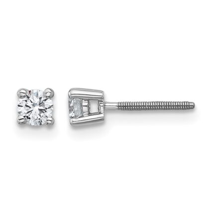 14k White Gold 1/3 carat Lab Grown Diamond VS/SI+ G+ Round Complete Four Prong Screwback Heavyweight Stud Earrings