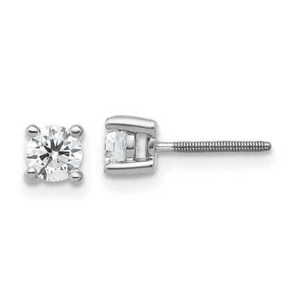18k White Gold 1/2 carat Certified Lab Grown Diamond VS+ F+ Round Complete Four Prong Screwback Stud Earrings