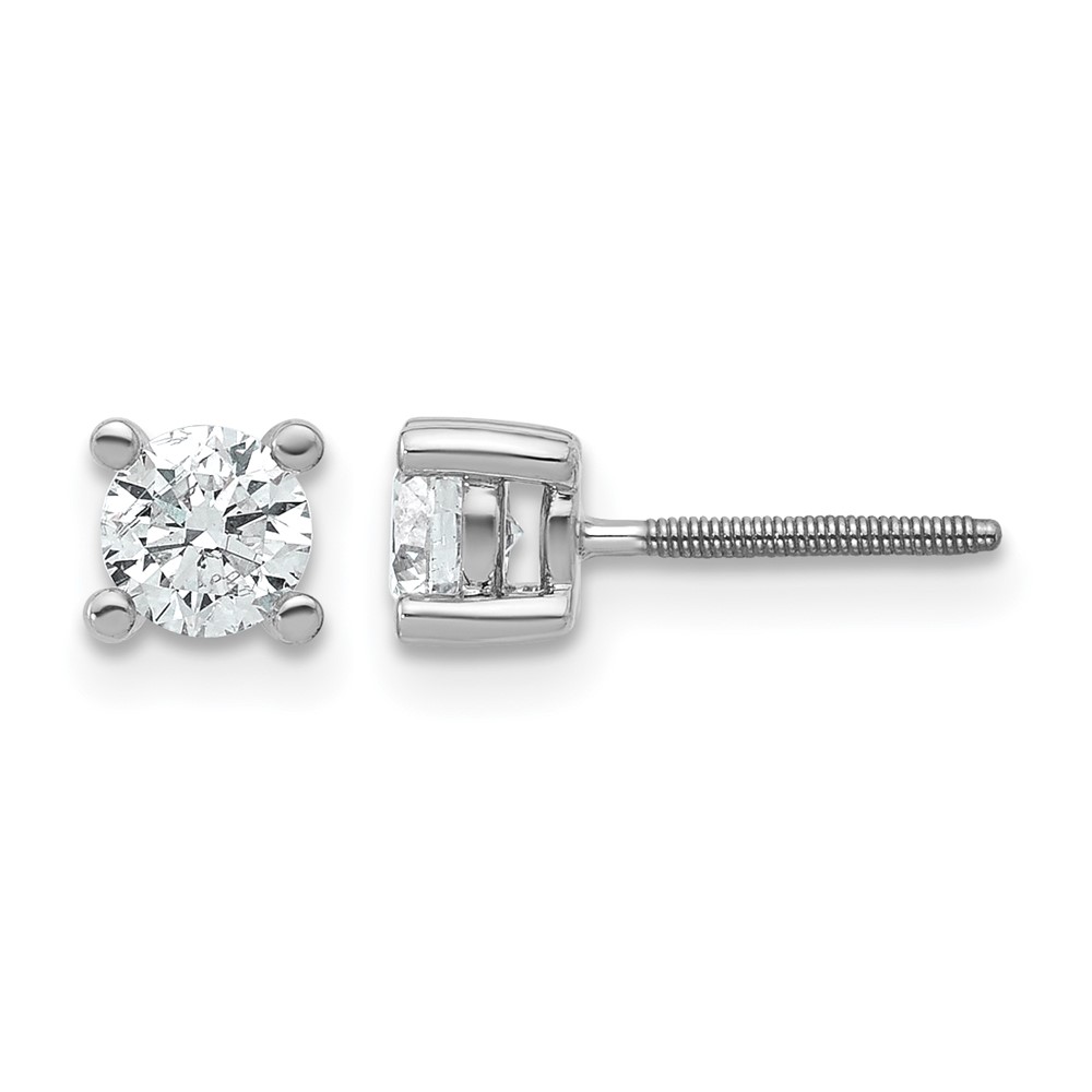 EM1006S-066-WAA-1.jpg 14k White Gold 5/8 carat Lab Grown Diamond VS/SI+ G+ Round Complete Four Prong Screwback Heavyweight Stud Earrings - Image 1