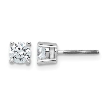14k White Gold 3/4 carat Lab Grown Diamond VS+ F+ Round Complete Four Prong Screwback Heavyweight Stud Earrings